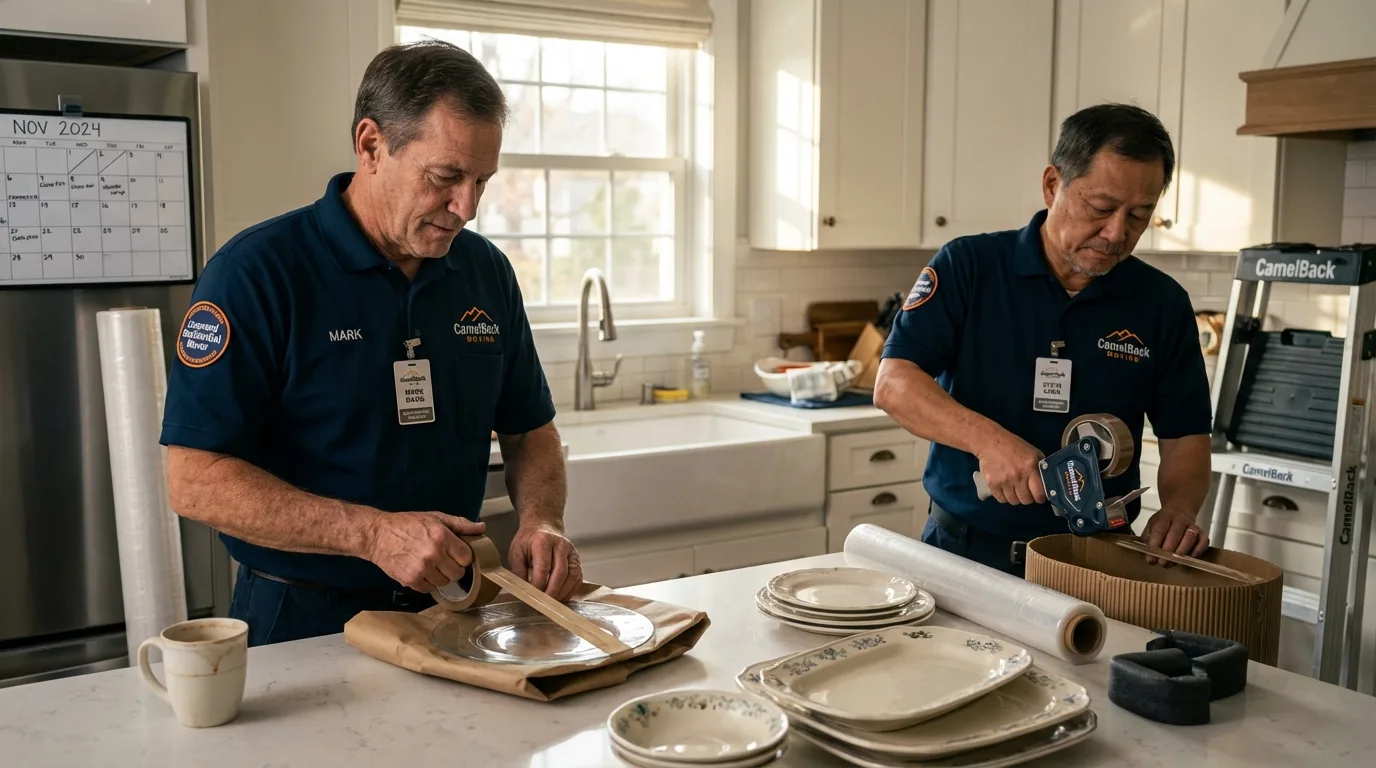Professional crew packing kitchen dishware in Windsor, NC
